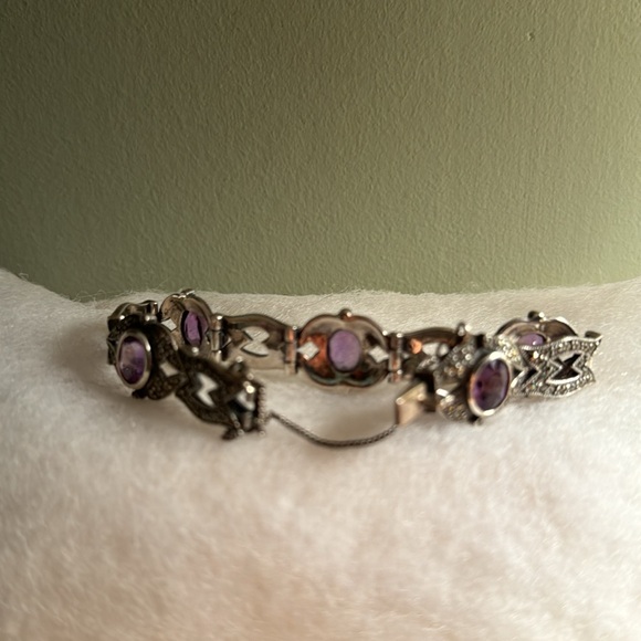 Amethyst bracelet Sterling with Safety Chain - Picture 3 of 4